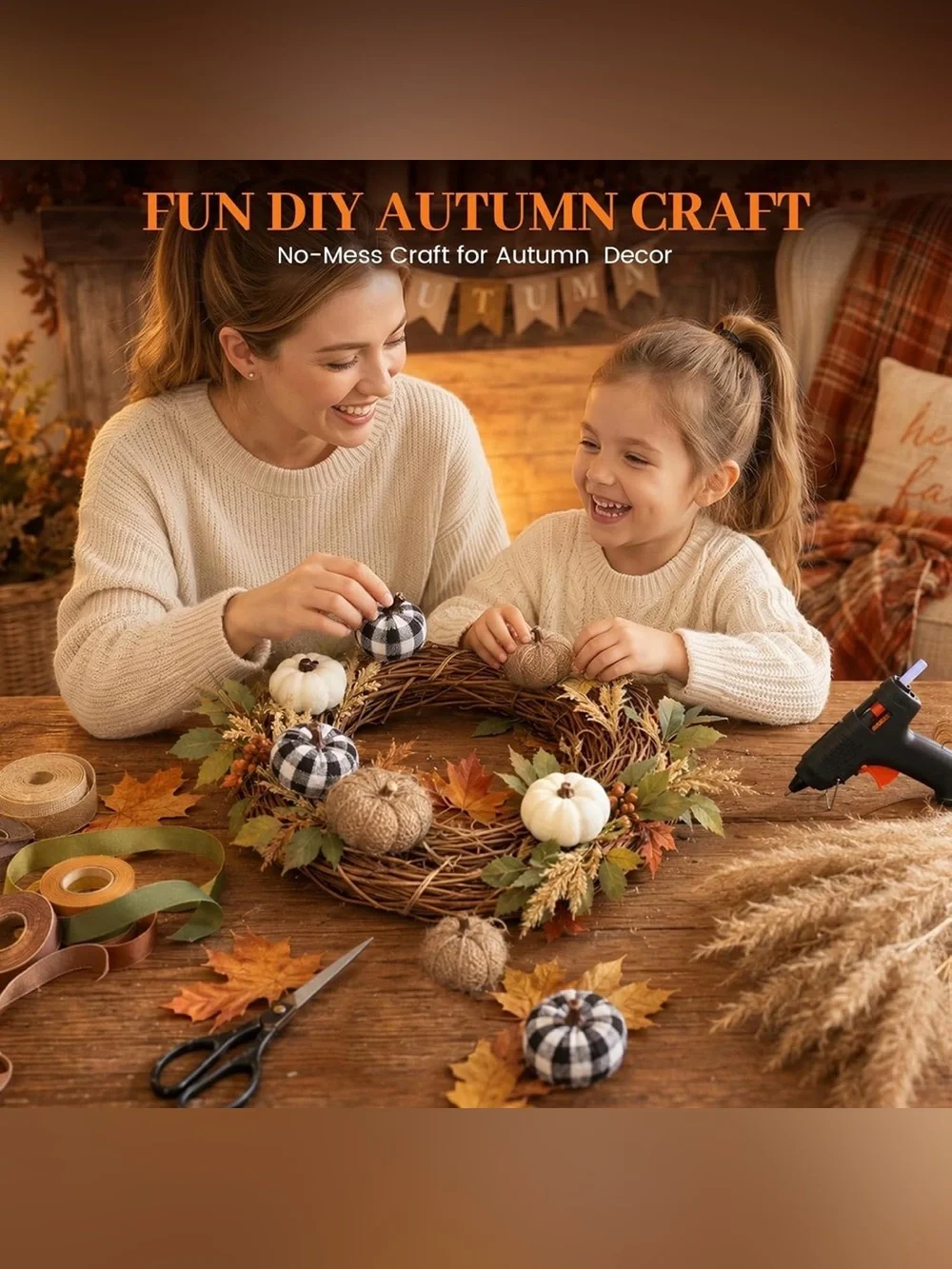 DomeStar 8 Pc Mini Pumpkins Black White Plaid Burlap Farmhouse Fall Decor